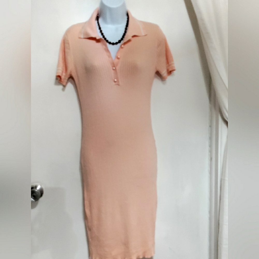 Guess Rayon polo ribbed knit dress; summery peach;